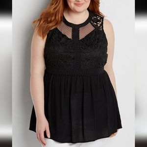 Maurices plus size tank with crochet and embroidered mesh